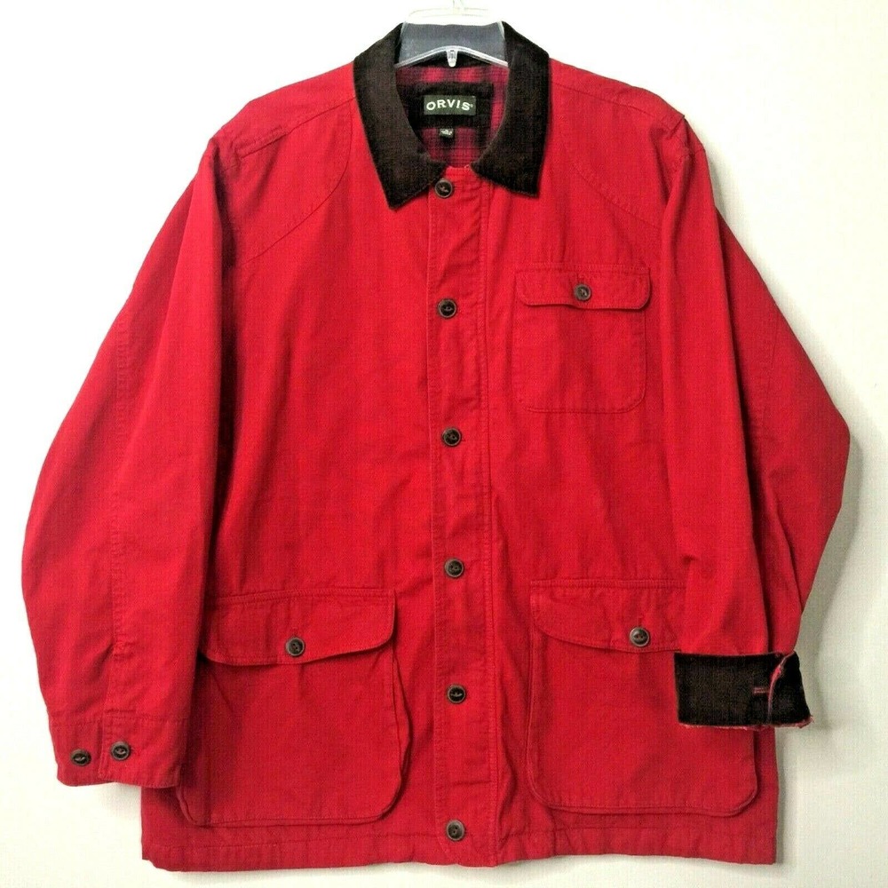 Orvis Red Military Field Jacket with Dark Brown Collar
